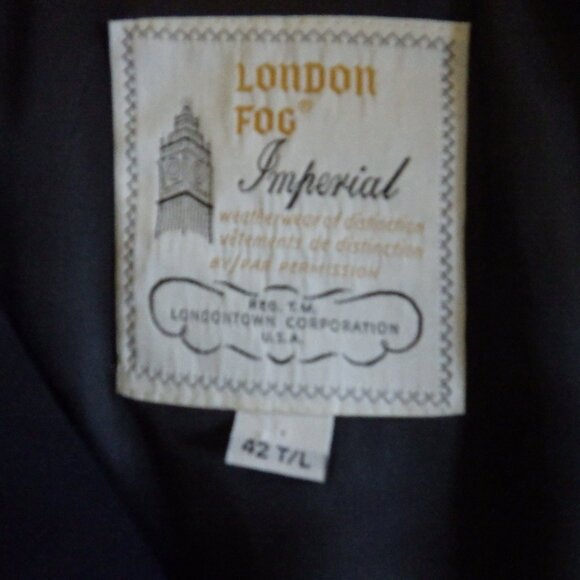 Vintage London Fog Trench Coat Men's 42 T/L Navy Blue 100% Wool Jacket Formal - Picture 5 of 12